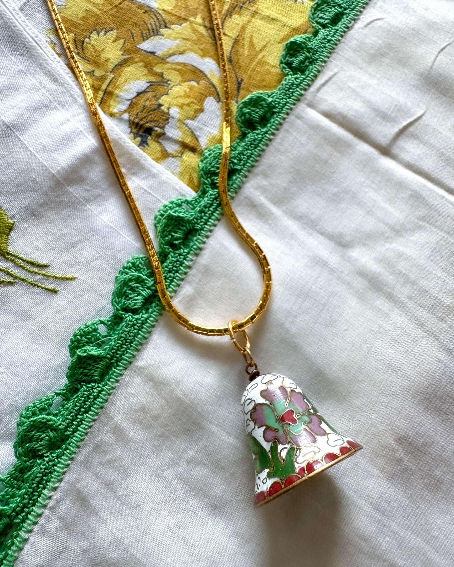 Vintage Cloisonné White Bell Necklace