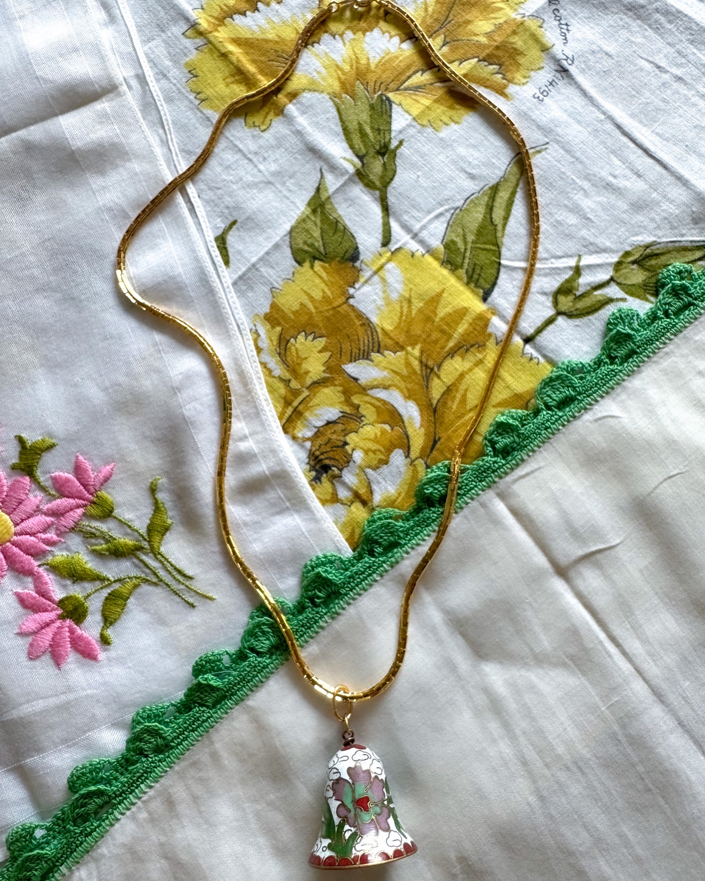 Vintage Cloisonné White Bell Necklace