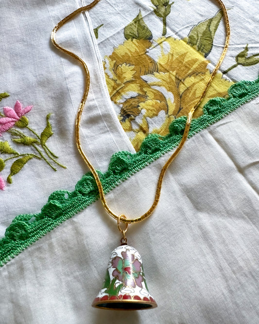Vintage Cloisonné White Bell Necklace