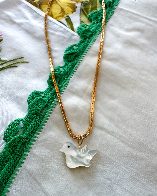 Vintage Mother of Pearl Bird Necklace