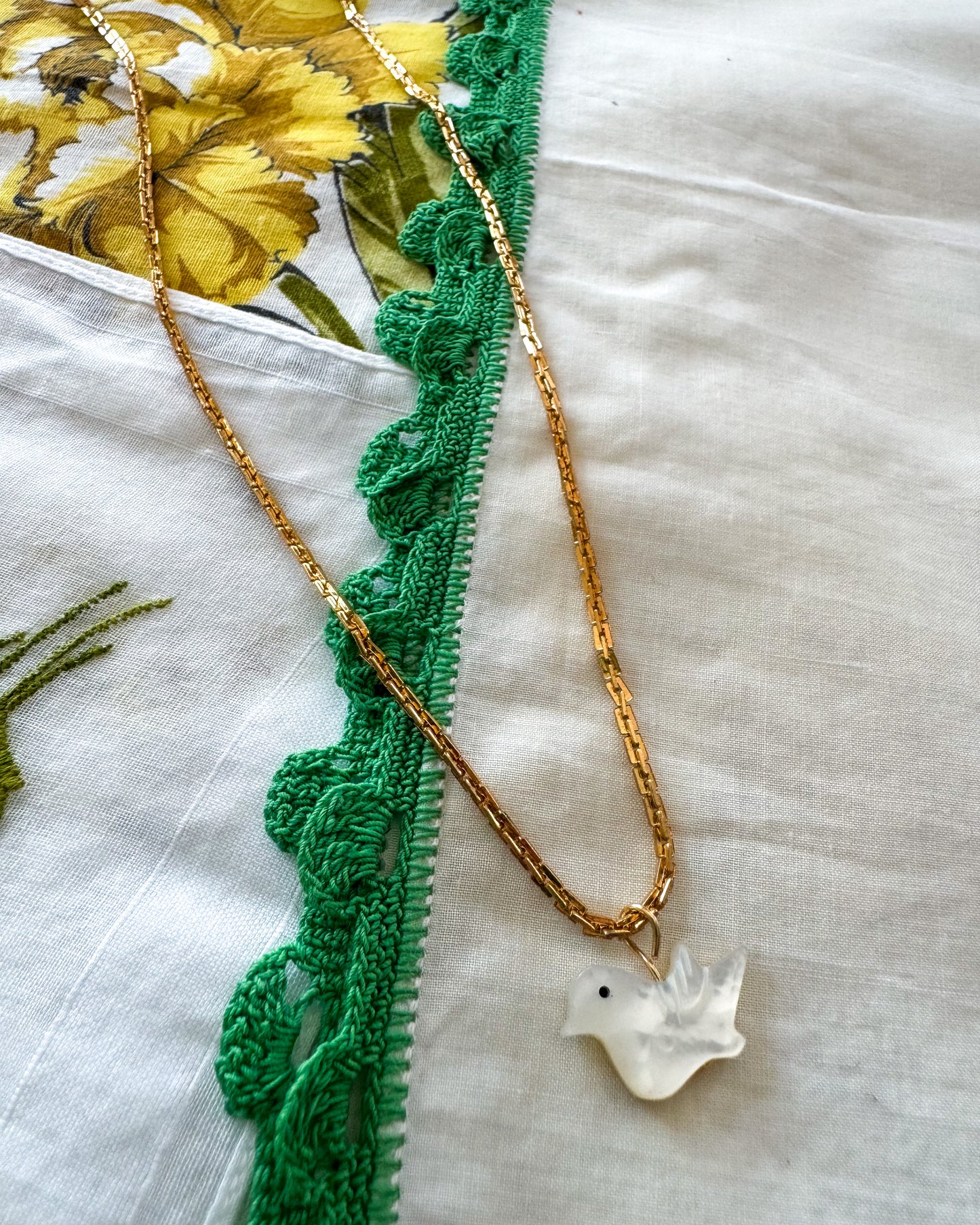 Vintage Mother of Pearl Bird Necklace